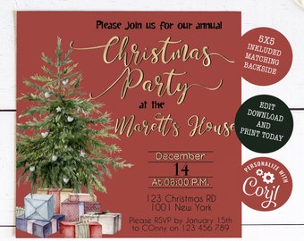 Rustic Christmas Party Invitation, Holiday Christmas Party Invitation, Christmas Invitation Template, Printable Holiday Party Invitation