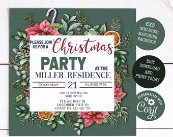 Christmas Party Invitation, Holiday Christmas Party Invitation, Christmas Invitation Template, Printable Holiday Party Invitation