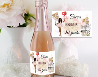 Birthday Mini Champagne Label, Birthday Fashion Girl Champagne Label, Elegant Birthday Decoration, Birthday Tag, Champagne Label / Crystal