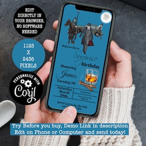 Uitnodiging voor feest 30e verjaardag verrassingen heren, Peaky oogkleppen geïnspireerd, verjaardagsuitnodiging herenclub, verjaardagsuitnodiging whisky en sigaar / P1000