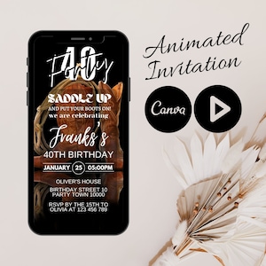 Animated Cowboy Birthday Party Invitation, Video Western Mobile Birthday Invitation, Modern Cowboy Birthday, Canva animated Invitation