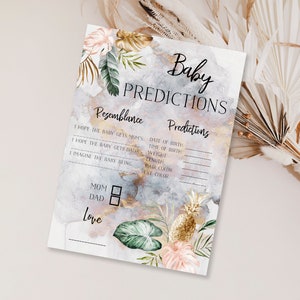 Blush Floral Baby Shower Baby Predictions, tropical Floral Baby Predictions Card, Girly Baby Shower Games // Olivia