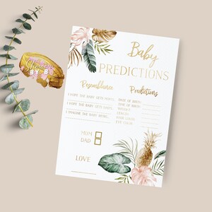 Blush Floral Baby Shower Baby Predictions, tropical Floral Baby Predictions Card, Girly Baby Shower Games // Julia