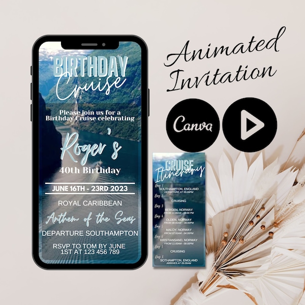 Norwegian Birthday Cruise invitation and Itinerary template, Cruise Video Invite, Animated Mobile Birthday, Modern Birthday Cruise detail