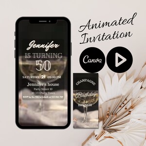 Elke leeftijd verjaardagsbrunch uitnodigen, video-uitnodiging verjaardagsfeestje uitnodiging voor haar, geanimeerde mobiele verjaardag, moderne verjaardag Canva uitnodigen