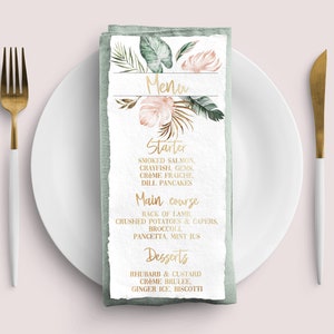 Blush Menü Floral Baby Shower, Rosa Floral Baby Shower Printables, Baby Shower Menü, Hochzeitsmenü, elegantes Menü // Julia