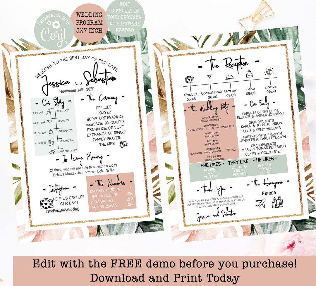 Fun Infographic Greenery Infographic Wedding Program Template ...