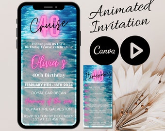 Birthday Cruise invitation and Itinerary template, Video Invitation for your next cruise, Animated Invitatione Tenplate,  Cruise Itinerary