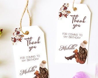 Fall Birthday Favor tag, Autumn Birthday Thank you card, Floral Favor tag for her, favor tags personalized, favor tags printed /  Automn