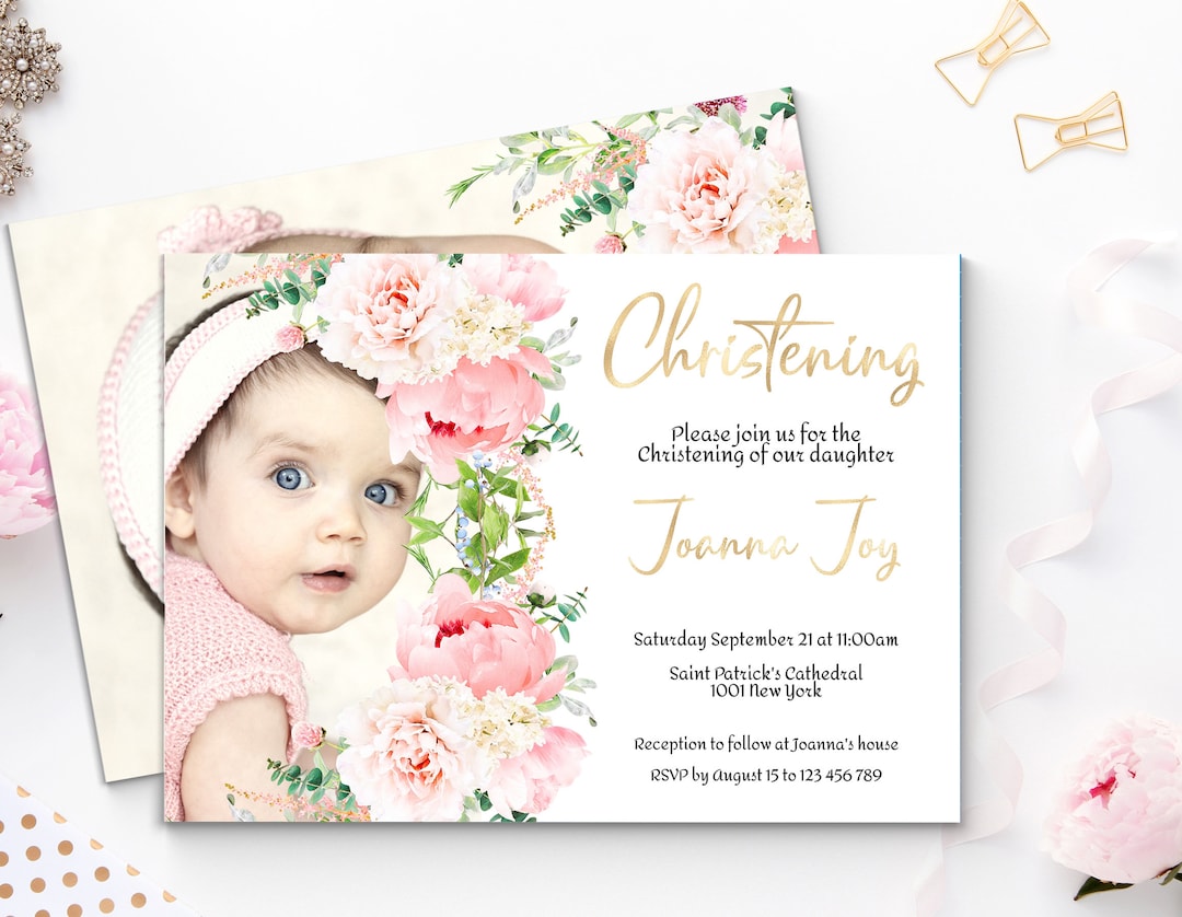 Editable Christening Invitation Girl, Christening Invite Instant Download Template, Christening