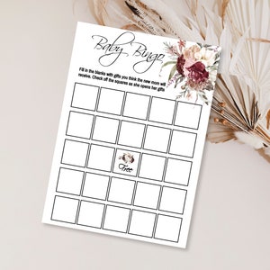 Boho Floral Baby Shower Gioco Bingo, Giochi modificabili Boho Flower Baby Shower, Girly Baby Shower Bingo // Betty