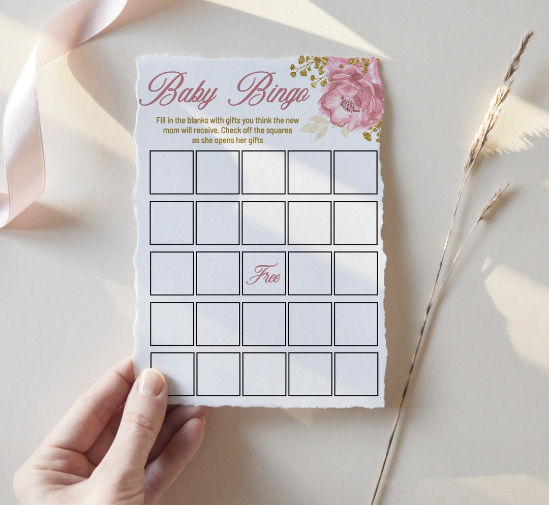 Blush Floral Baby Shower Game Bingo, Pink Floral Baby Shower Games ...
