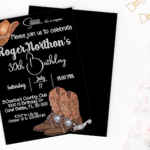 digitale download uitnodiging verrassingsfeestje, westerse verjaardagsuitnodiging voor mannen, 21e verjaardagsuitnodiging voor hem, cowboy 30e verjaardag