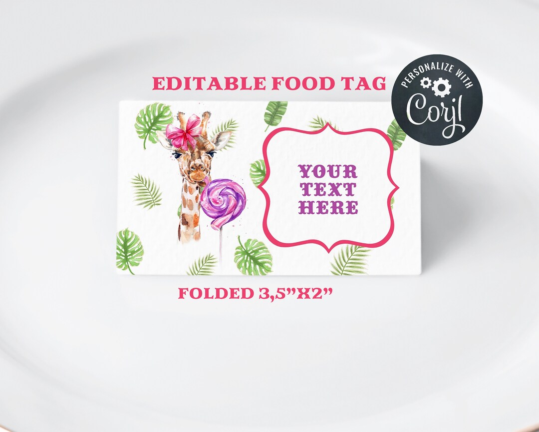 Giraffe Birthday Girl Name Tag, Giraffe Birthday Theme Party, Printable ...