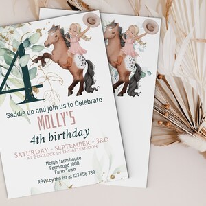 CowGirl Theme Birthday invitation template, Western theme Girl&#39;s Birthday Party Invitation, kids Rodeo Birthday Party Invitation / Farm