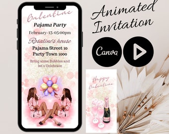 Animated Galentine's Pajama Party Invitation, Mobile Video (Canva)