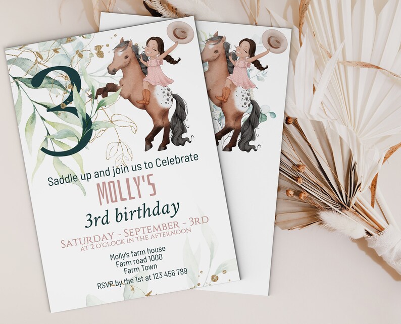 CowGirl Theme Birthday invitation template Western theme Girls Birthday Party Invitation kids Rodeo Birthday Party Invitation