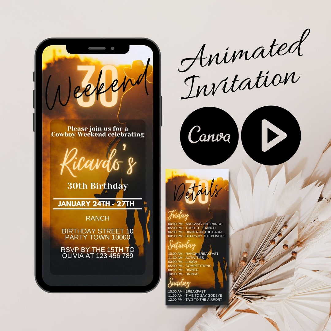 Weekend Cowboy Ranch Invitation and Itinerary Template, Video Birthday ...