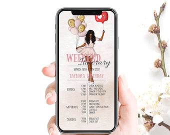 Evite birthday weekend Itinerary, Girls Weekend Party Template, Girls City Break Itinerary, Girls Birthday Getaway Itinerary