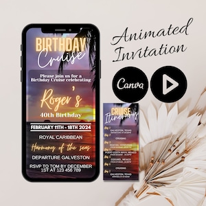 Birthday Cruise invitation and Itinerary template, Video Invitation for her, Animated Mobile Birthday Invite, Modern Birthday Cruise detail