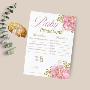 Blush Floral Baby Shower Baby Predictions, Pink Floral Baby Predictions Card, Girly Baby Shower Games // Mellanie
