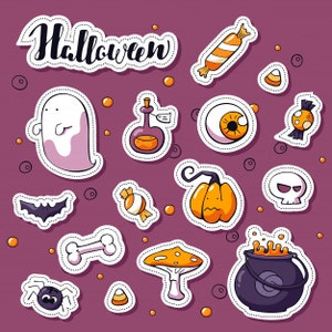 Happy Halloween Stickers, Printable Planner Sticker, Halloween, Planner Accessories, Digital Stickers, Stickers Sheet, Sticker Set, Pumpkin