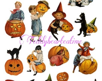 Vintage Halloween Stickers, Printable Planner Sticker, Halloween, Planner Accessories, Digital Stickers, Stickers Sheet, Sticker Set