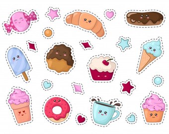 Planner Stickers Cute Food Clipart / Kawaii Aesthetic / Cookie, Coffee, Donuts, Ice Cream / Digital Paper / Planner Sticker Idea / Cute