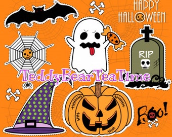 Happy Halloween Stickers, Printable Planner Sticker, Halloween, Planner Accessories, Digital Stickers, Stickers Sheet, Sticker Set, Pumpkin