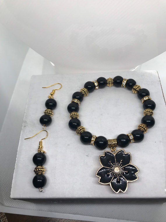 Black and Gold Color Charm Bracelet Set Etsy