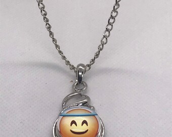 Cartoon Emoji Face Angry Expression Round Pendant Stainless Steel Necklace Cartoon Emoji Face Angry Expression Round Pendant Stainless Steel Necklace