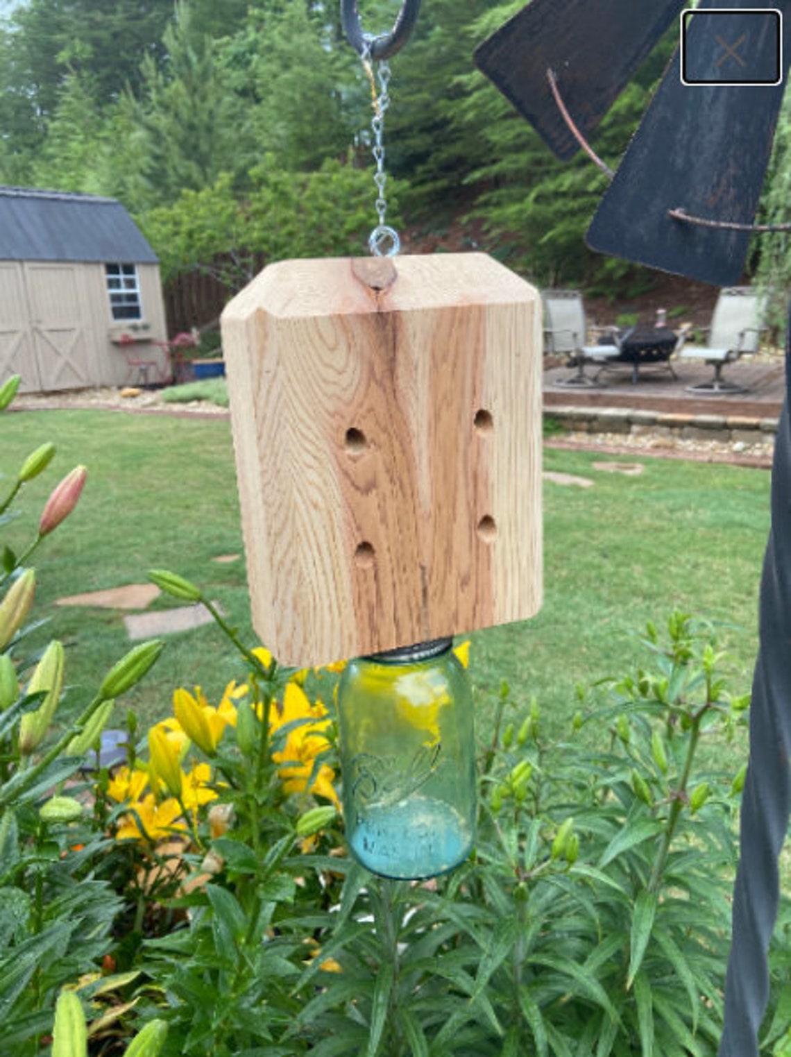 1 Large Cedar carpenter bee trap / hotel with blue mason jar Etsy