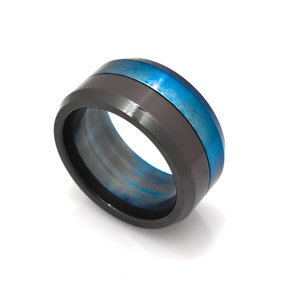 Black Zirconium Ring on Titanium Ring (Flamed Blue) | Wedding Ring, Engagement Ring, Modern Jewelry, Statement Ring, Gift, MetonRings