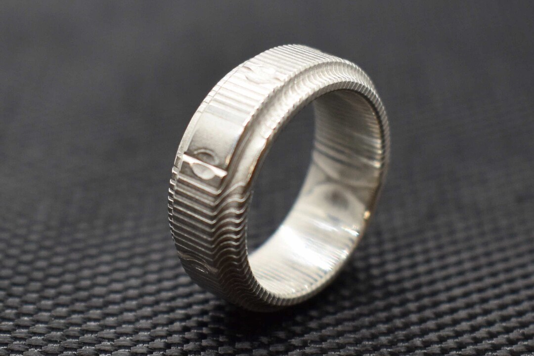 Damascus Steel Parallel Ring | Stainless Steel Ring | Comfort Fit ...