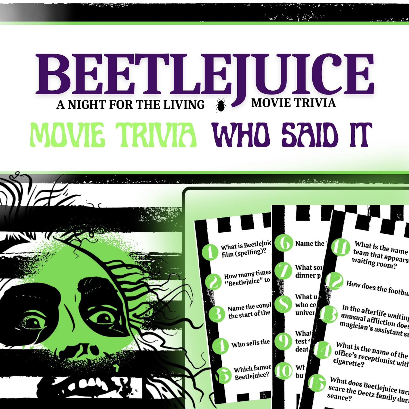 Beetlejuice Movie Trivia + Who Said It Game - Etsy