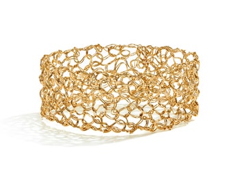 14k Gold Filled Bangle Bracelet, Statement Bracelet, Gold Metal Wire Bracelet 1" | MetaLace