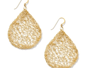 14k Gold Filled Large Teardrop Earrings, Gold Dangle Earrings, Bridal Jewelry | MetaLace