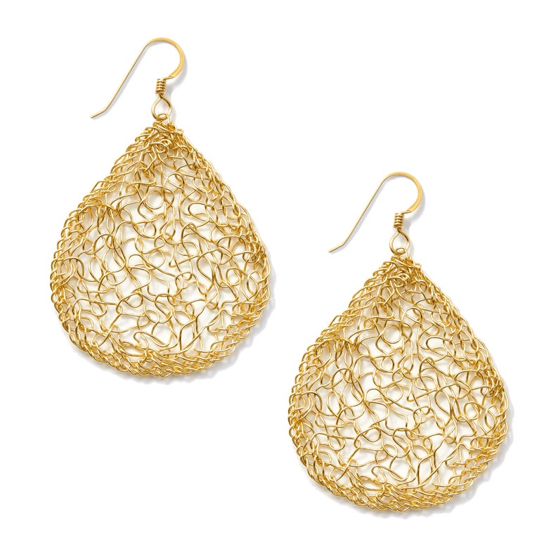 14k Gold Filled Large Teardrop Earrings, Gold Dangle Earrings, Bridal Jewelry MetaLace image 1