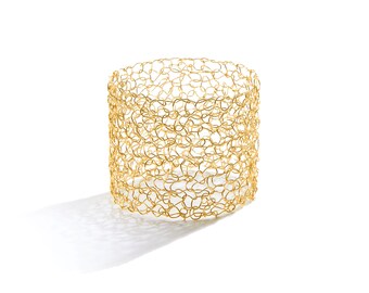 14k Gold Filled Bangle Bracelet, Statement Bracelet, Thick Bracelet, Gold Wire Bracelet 2" | MetaLace