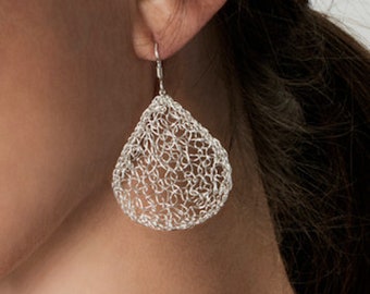 Sterling Silver Large Teardrop Earrings, Silver Dangle Earrings, Bridal Jewelry | MetaLace
