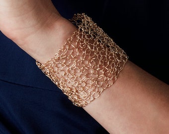 14k Gold Filled Bangle Bracelet, Statement Bracelet, Thick Bracelet, Gold Wire Bracelet 2" | MetaLace