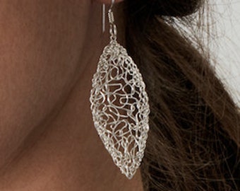 Sterling Silver Long Leaf Earrings | MetaLace