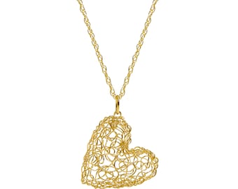 14k Gold Filled Heart Necklace, Heart Pendant, Bridal Jewelry | MetaLace