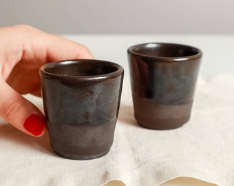 Set of 2 Black Clay Espresso Coffee Cups