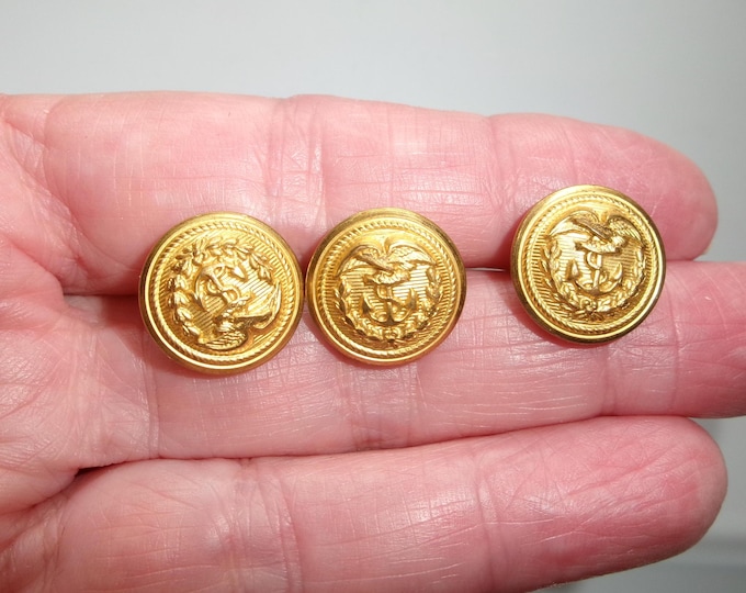 Vintage Military Anchor Buttons, Set of 3 Waterbury Button Co