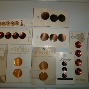 Vintage Lot of NOS Brown Moonglow Buttons on Cards, Old Deadstock Plastic Buttons