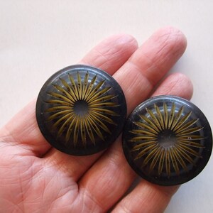 Vintage Lot of 2 Early Plastic Buttons, Pierced Design Celluloid Black Button