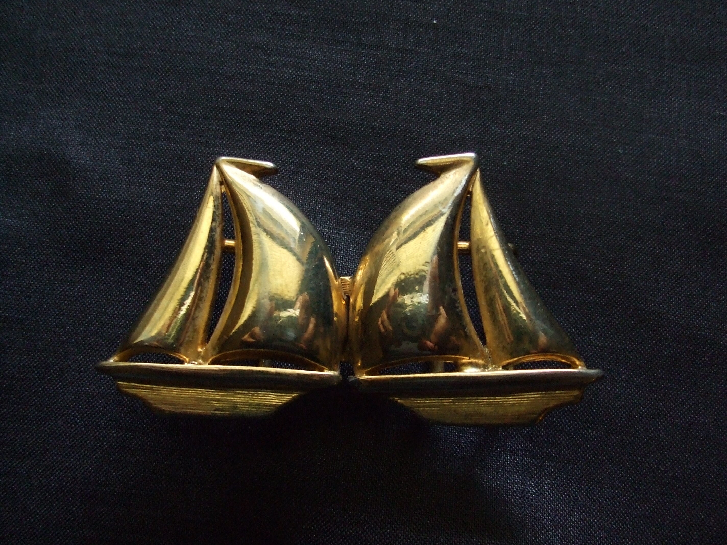 Vintage Gold Tone TD Sailboat Buckle, Small Thelma Deutsch  display picture 1