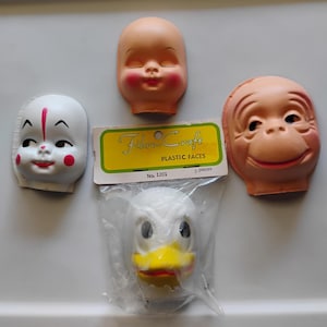 Vintage Plastic Doll Faces, Make Your Choice, Sets of 3 Duck, Monkey, Sleeping Baby
