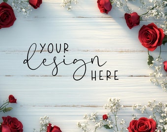 Valentines Flat Lay Mockup Background | Valentines Day Flat Lay | Digital Wedding Mockup | Styled Scene Creator | Valentines Day Branding
